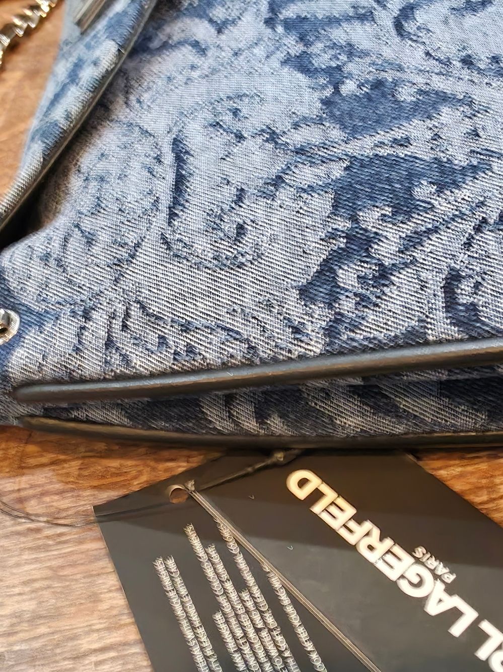 Karl Lagerfeld Blue Jacquard Chain-Detail Shoulder Bag - Picture 9 of 9